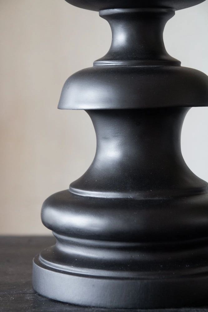 Black Wood Turned-Style Table Lamp With Linen Lamp Shade