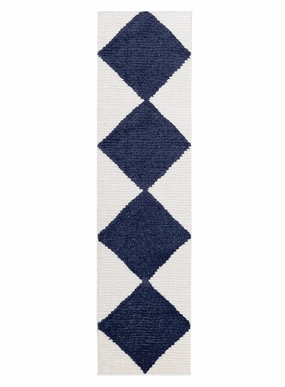 Blythe Ivory and Blue Checkered Runner Rugmodern color block patchwork rug
