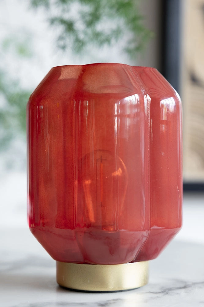 Brick Red & Gold Battery Powered Table Lamp