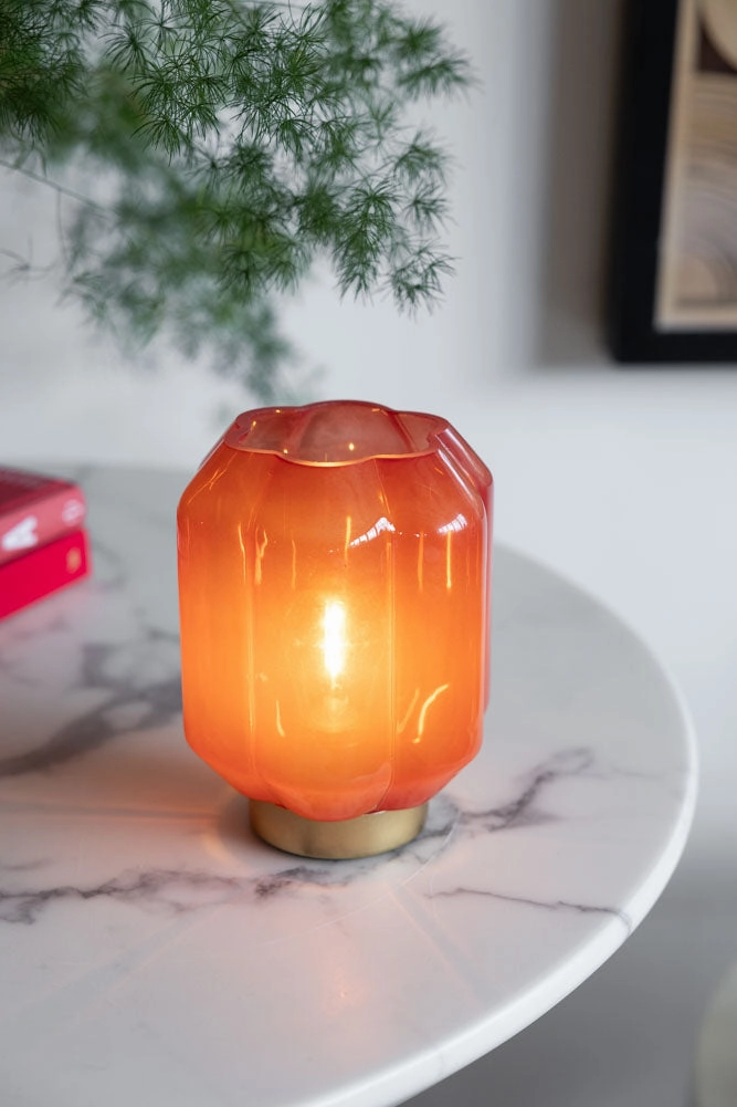 Brick Red & Gold Battery Powered Table Lamp