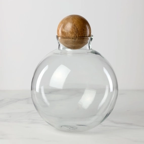 Brisbane Spherical Glass & Mango Wood Canistermodern kitchen decor ,kitchen dinner set ,dinnerware 