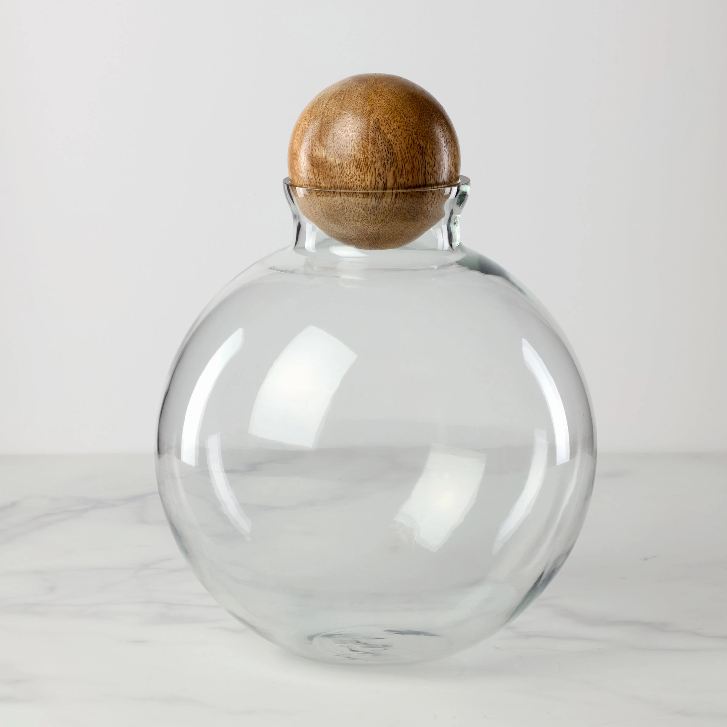 Brisbane Spherical Glass & Mango Wood Canistermodern kitchen decor ,kitchen dinner set ,dinnerware 