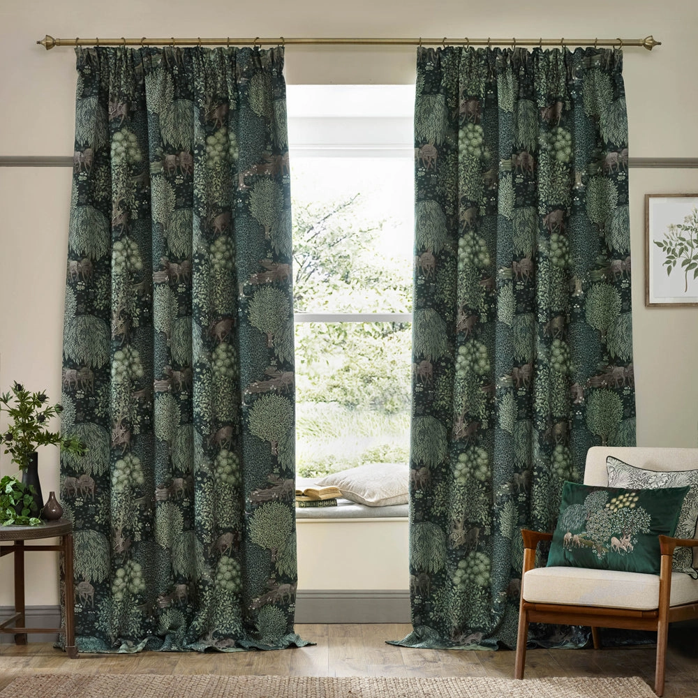 Brook Embroidered Velvet Cushion Forest Green
