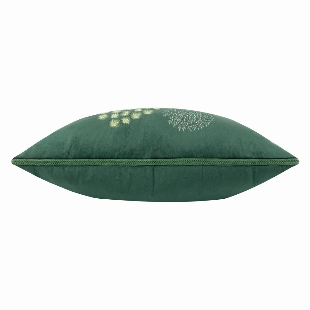 Brook Embroidered Velvet Cushion Forest Green