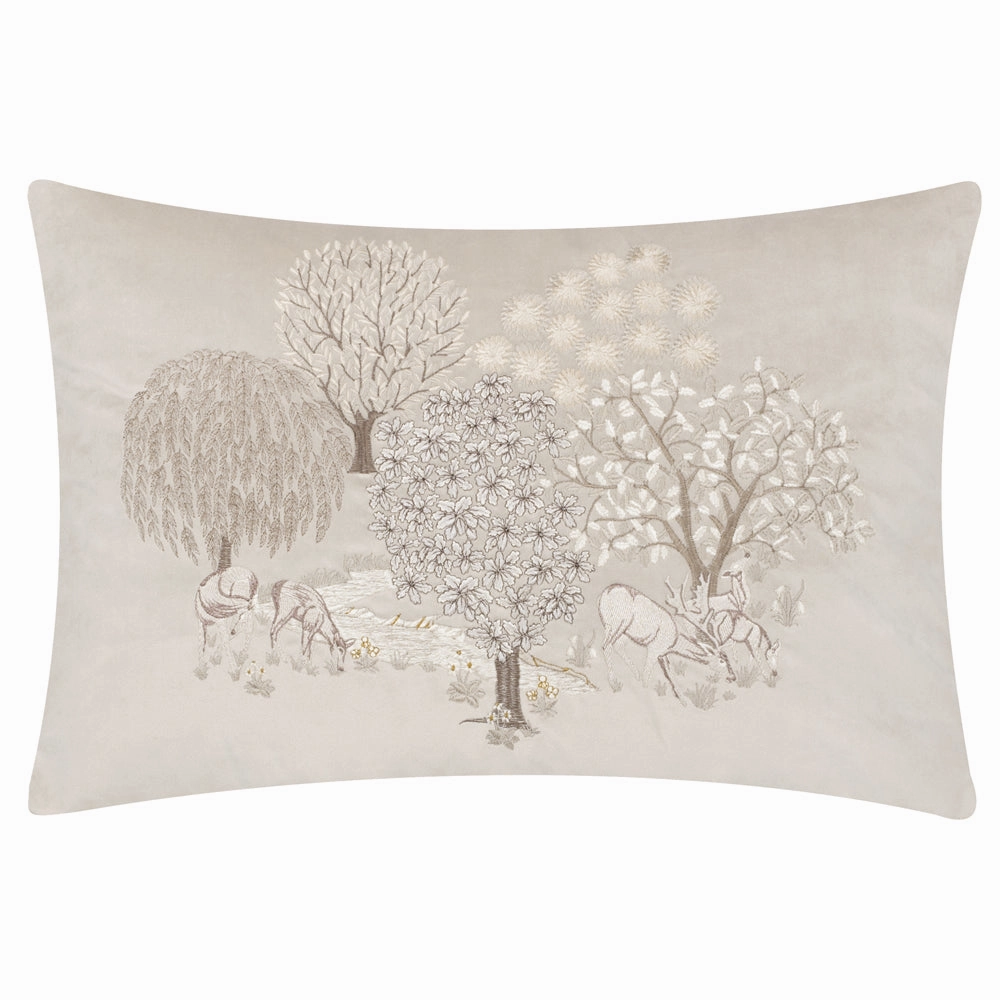 Brook Embroidered Velvet Cushion Linen