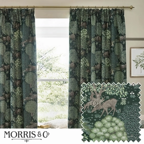 Brook Woodland Jacquard Pencil Pleat Curtains Forest Greenbedding sets ,throw blankets 