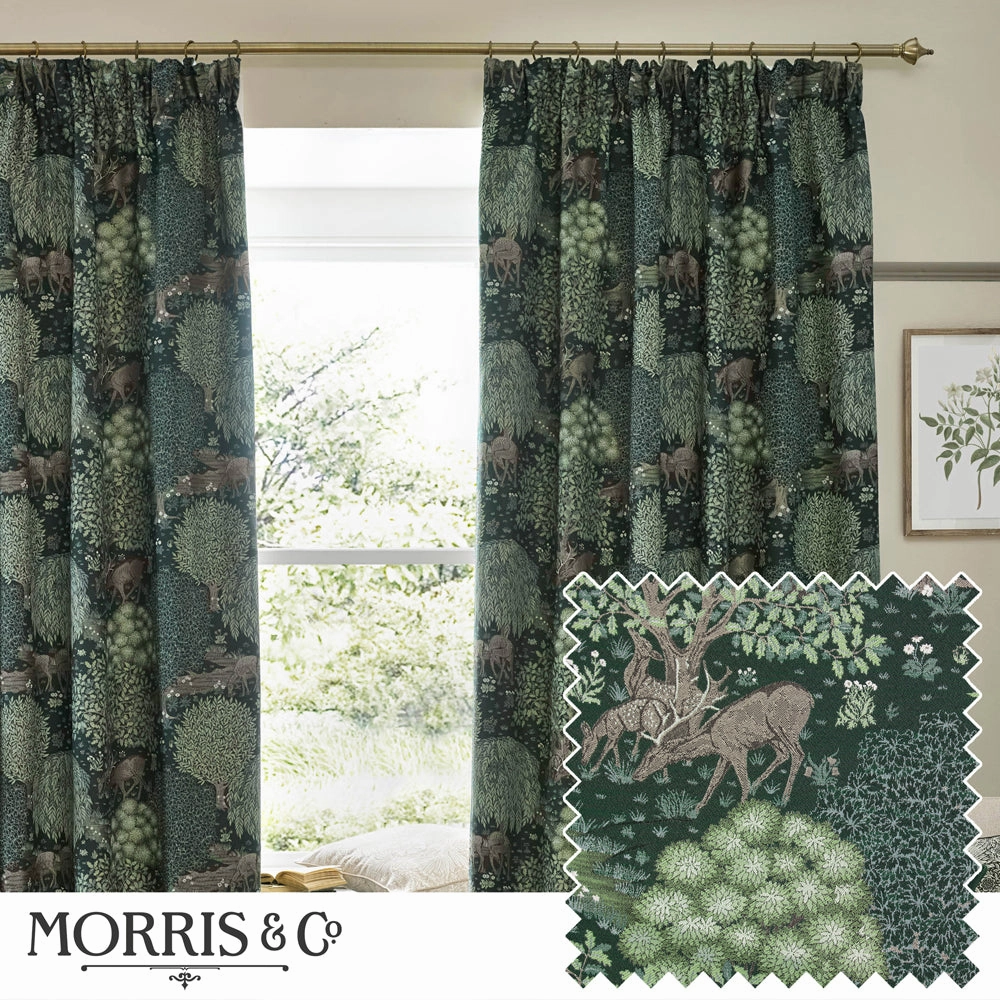 Brook Woodland Jacquard Pencil Pleat Curtains Forest Greenbedding sets ,throw blankets 