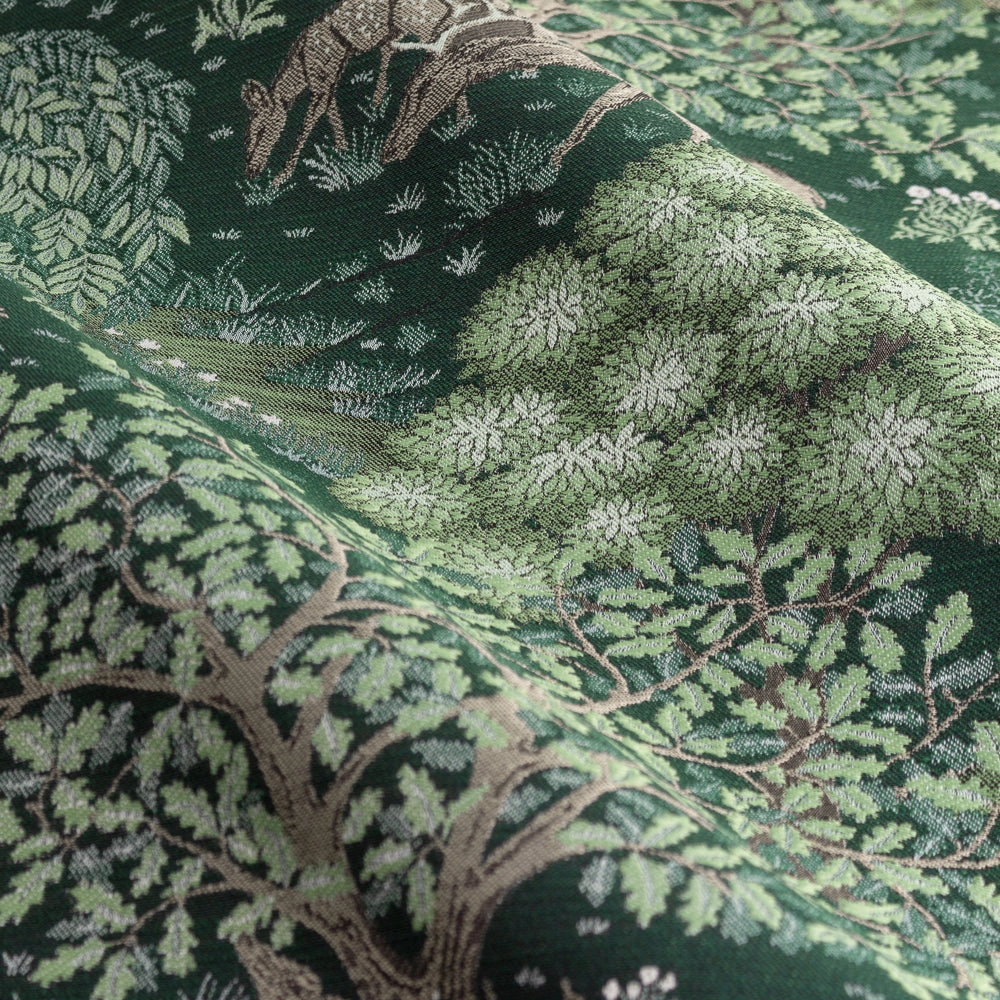Brook Woodland Jacquard Pencil Pleat Curtains Forest Green