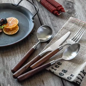 Brushed Stainless Steel Steak Knife Cutlery Set with Wooden Handlesmodern kitchen decor ,kitchen dinner set ,dinnerware 