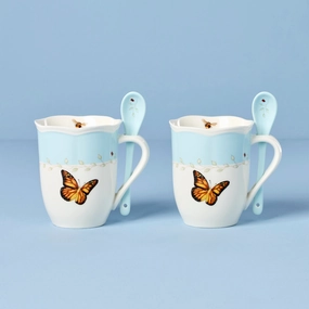 Butterfly Meadow Blue Mugs With Spoons - Set of 2modern kitchen decor ,kitchen dinner set ,dinnerware 