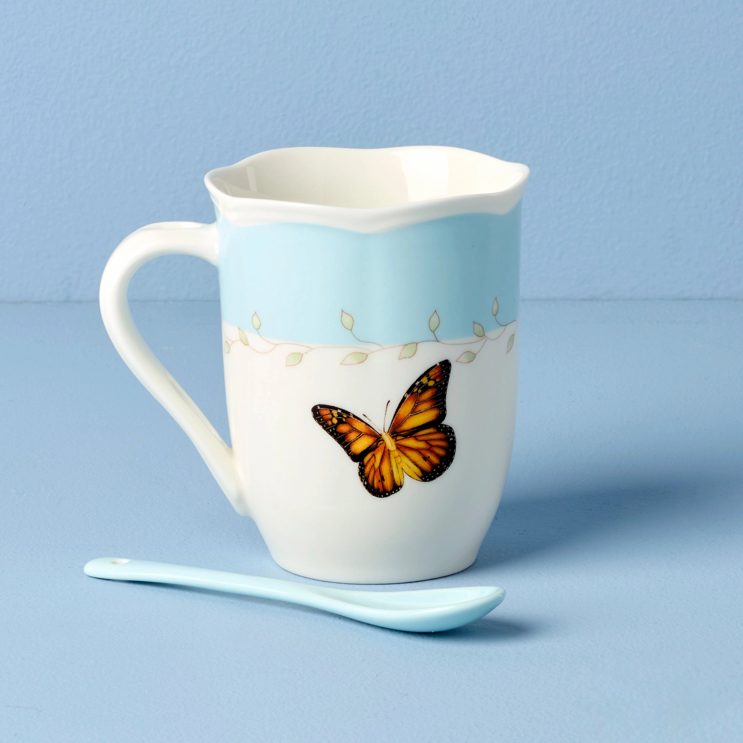 Butterfly Meadow Blue Mugs With Spoons - Set of 2