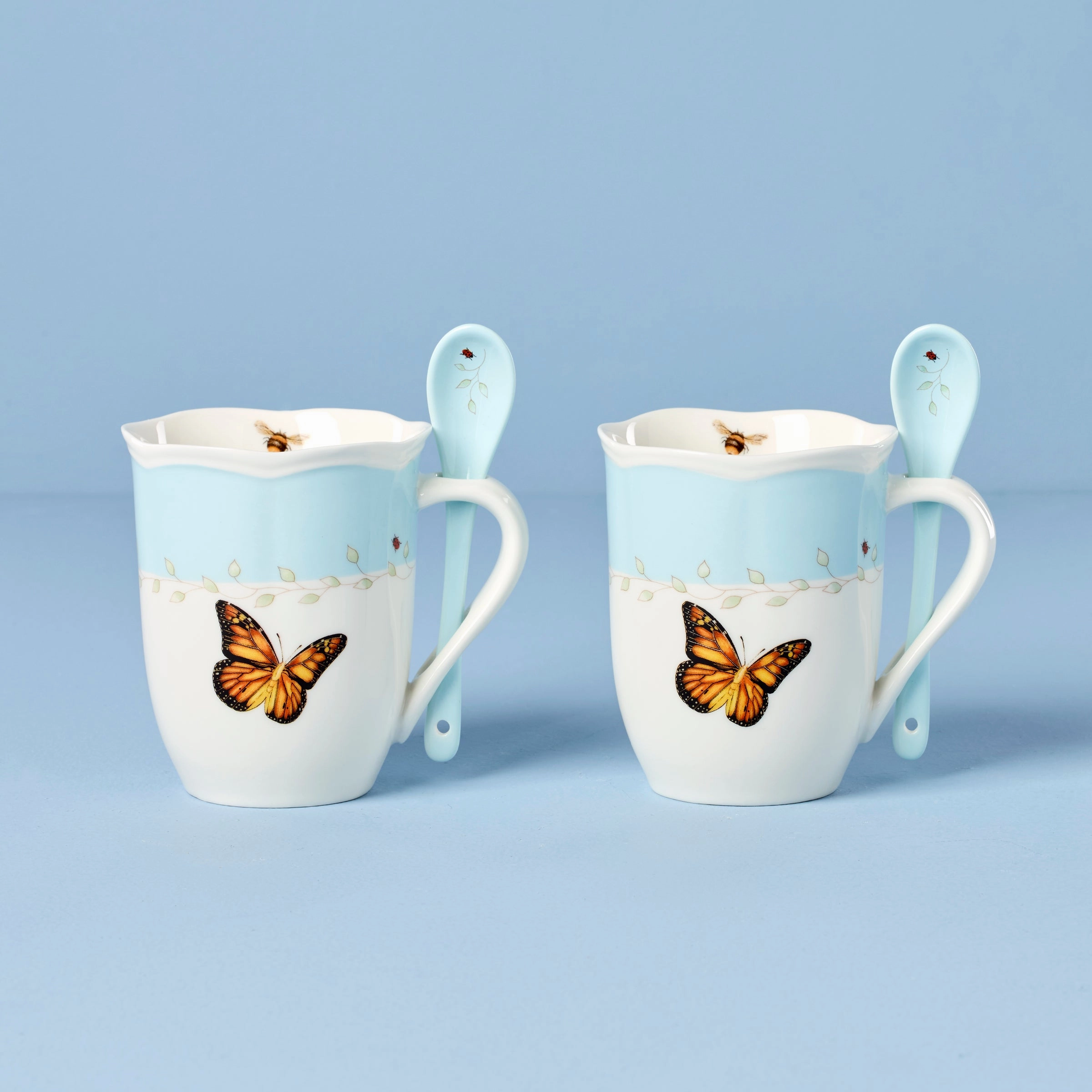 Butterfly Meadow Blue Mugs With Spoons - Set of 2modern kitchen decor ,kitchen dinner set ,dinnerware 