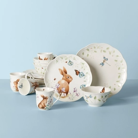 Butterfly Meadow Bunny 16-Piece Dinnerware Setmodern kitchen decor ,kitchen dinner set ,dinnerware 