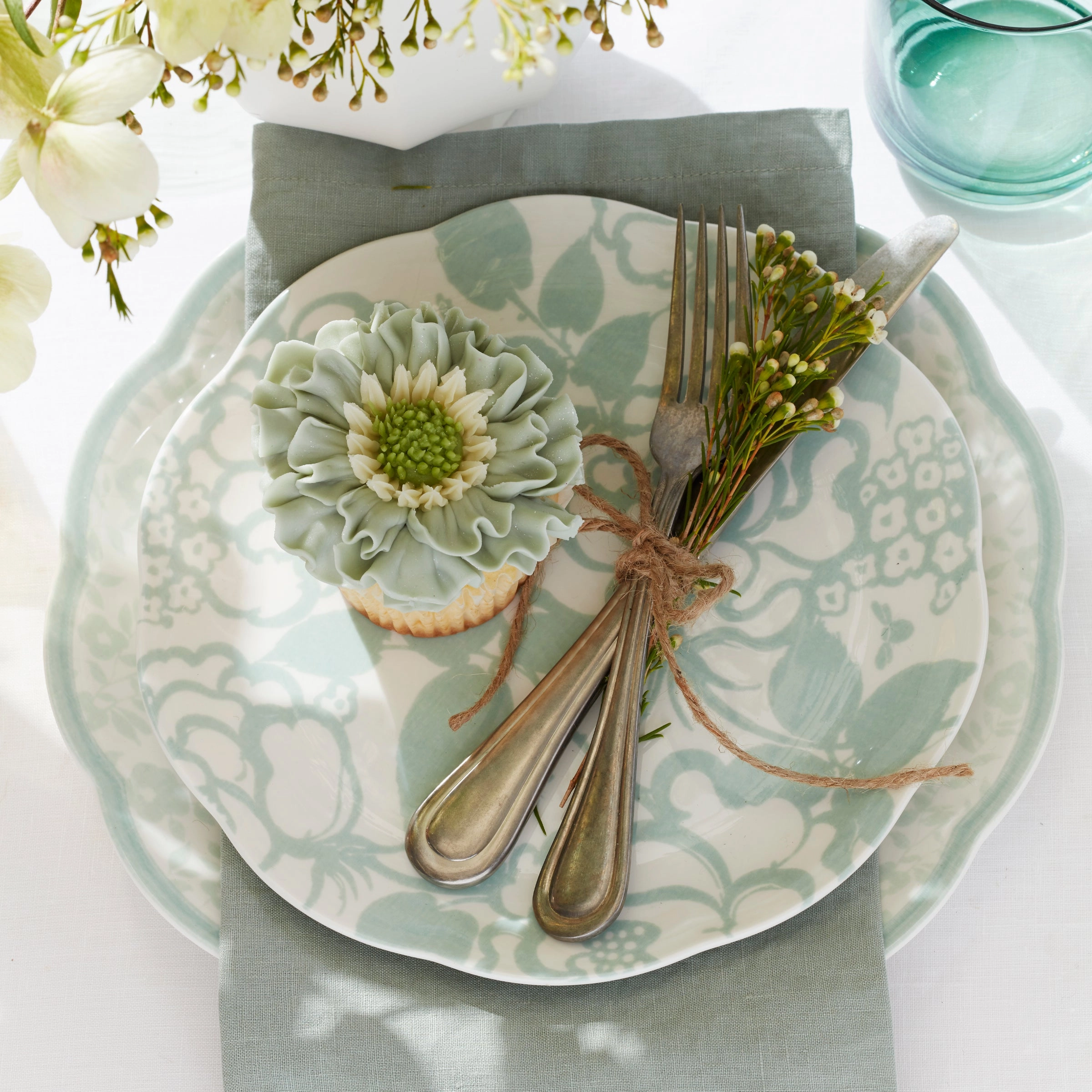 Butterfly Meadow Cottage Sage 12-Piece Dinnerware Set