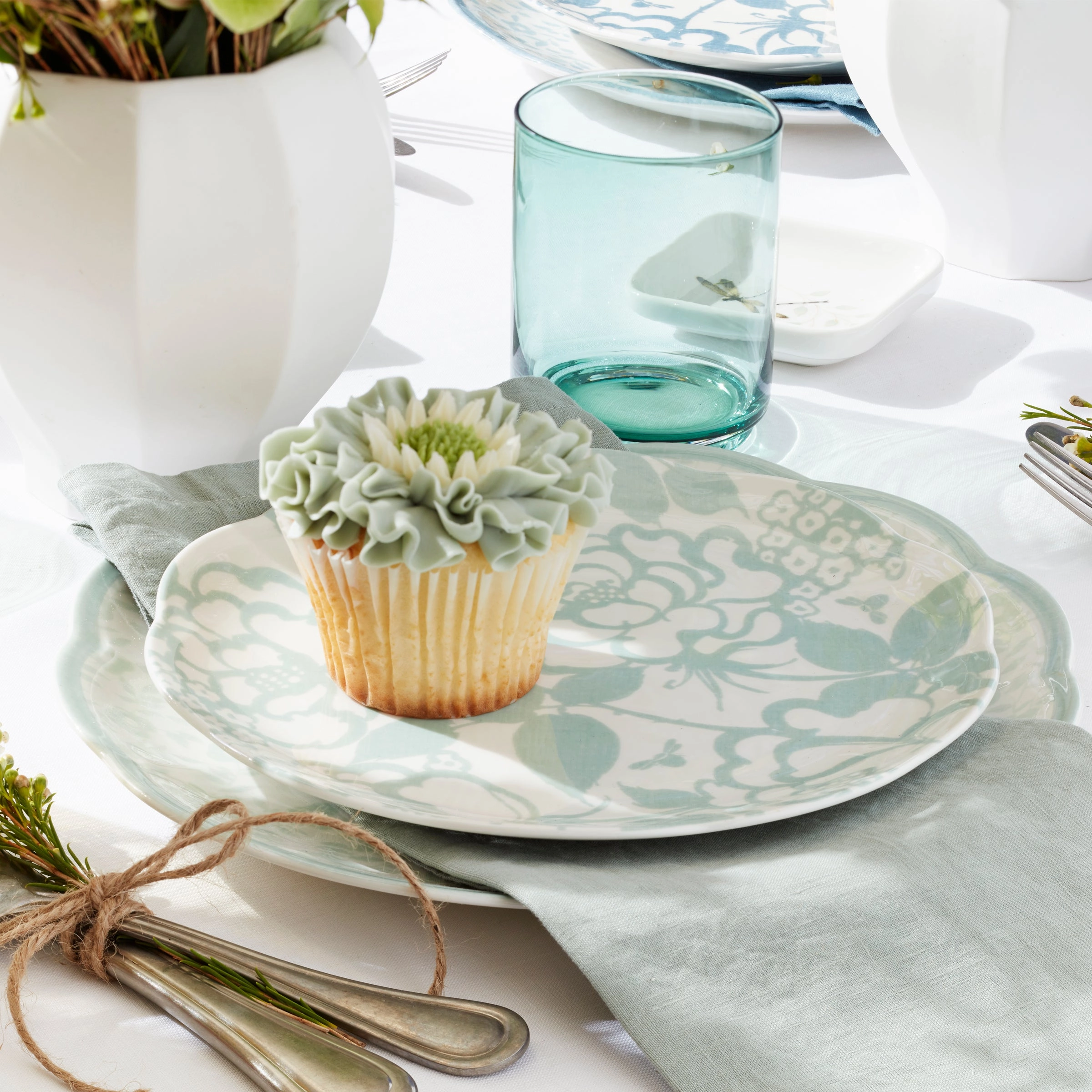Butterfly Meadow Cottage Sage 12-Piece Dinnerware Set