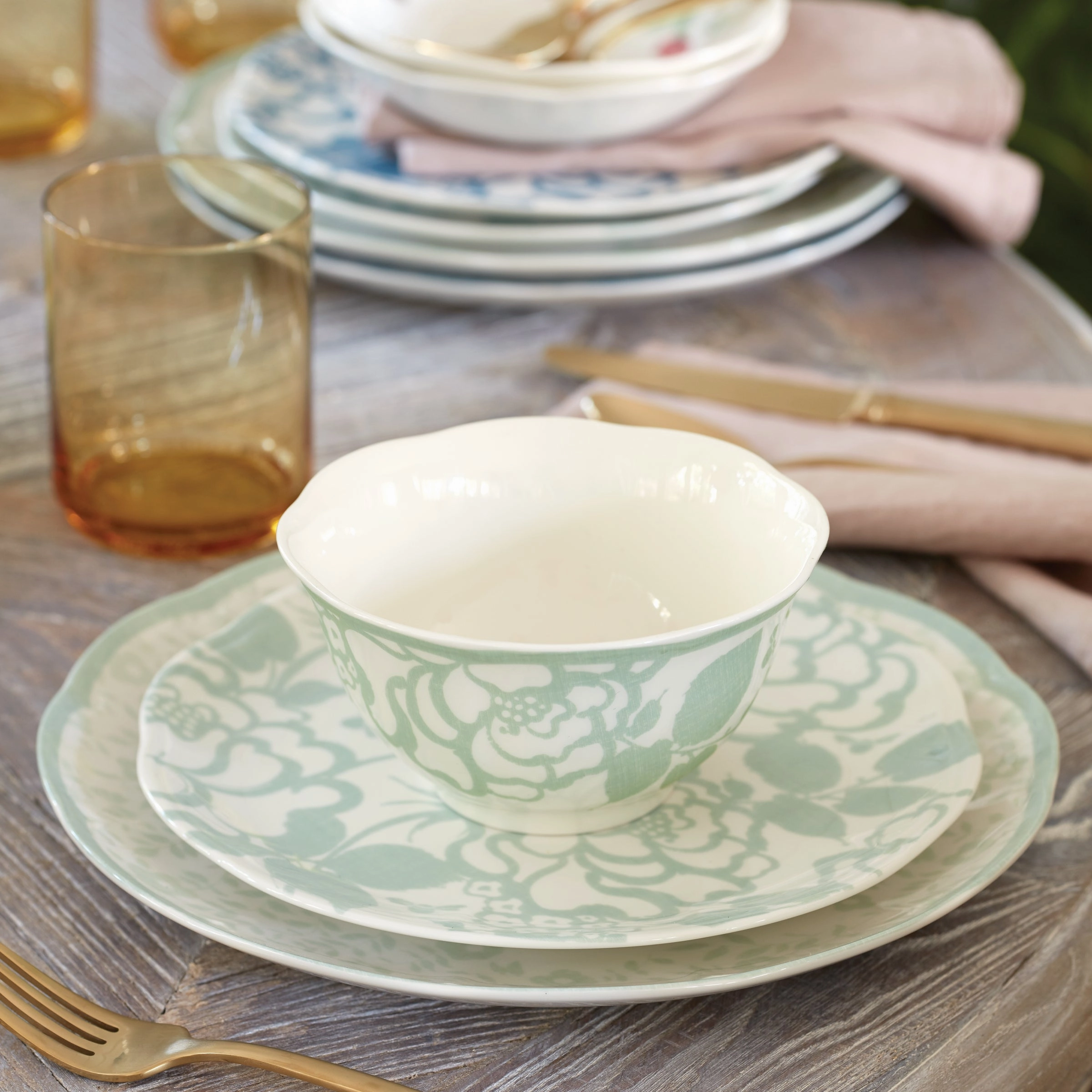 Butterfly Meadow Cottage Sage 12-Piece Dinnerware Set