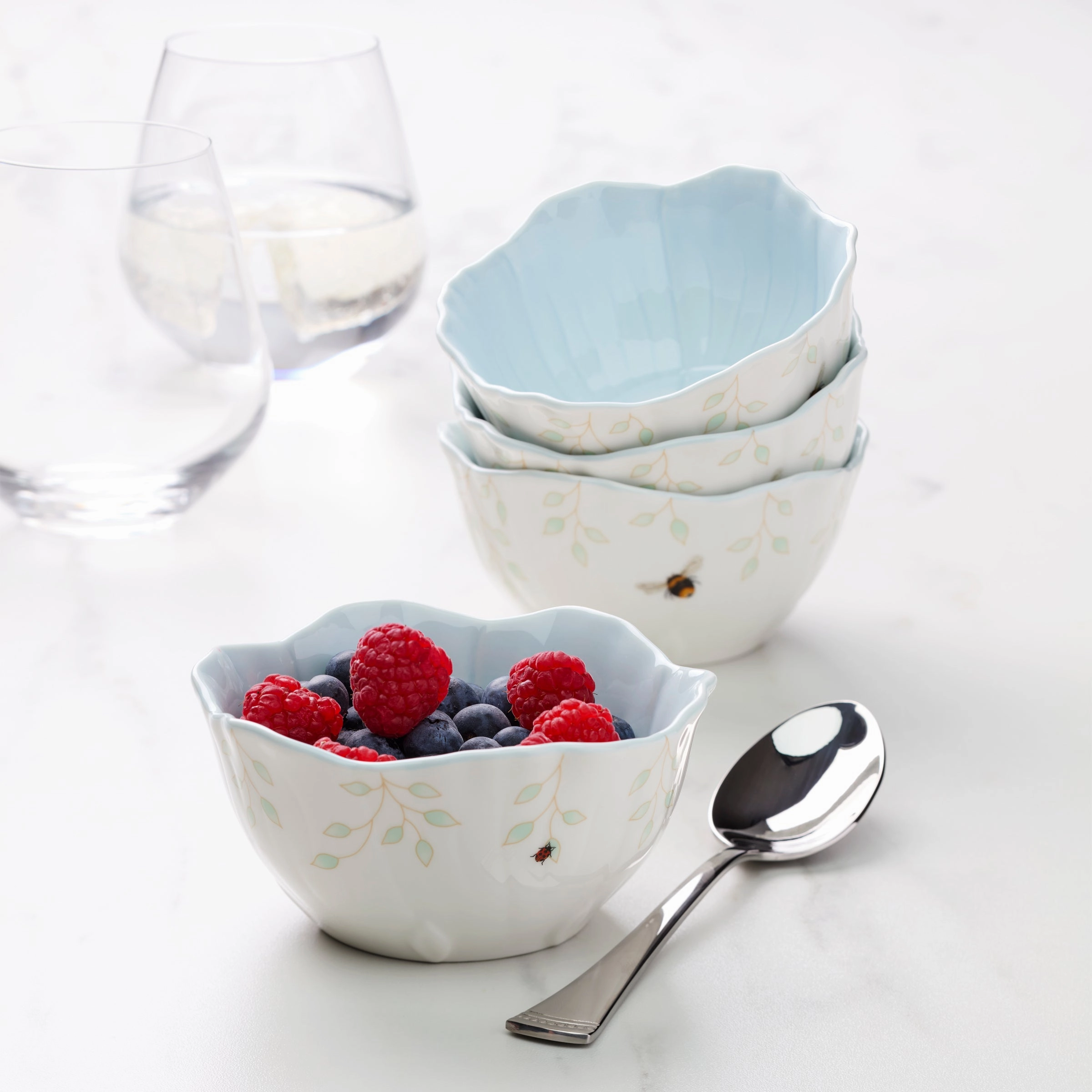Butterfly Meadow Floral Blue Dessert Bowls - Set of 4