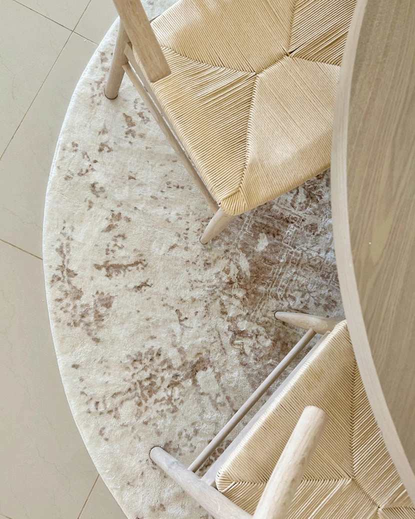 Cabanela Cream and Beige Washable Round Rug