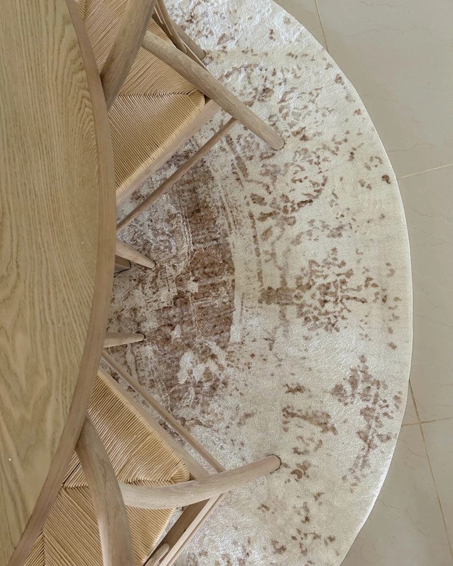 Cabanela Cream and Beige Washable Round Rug
