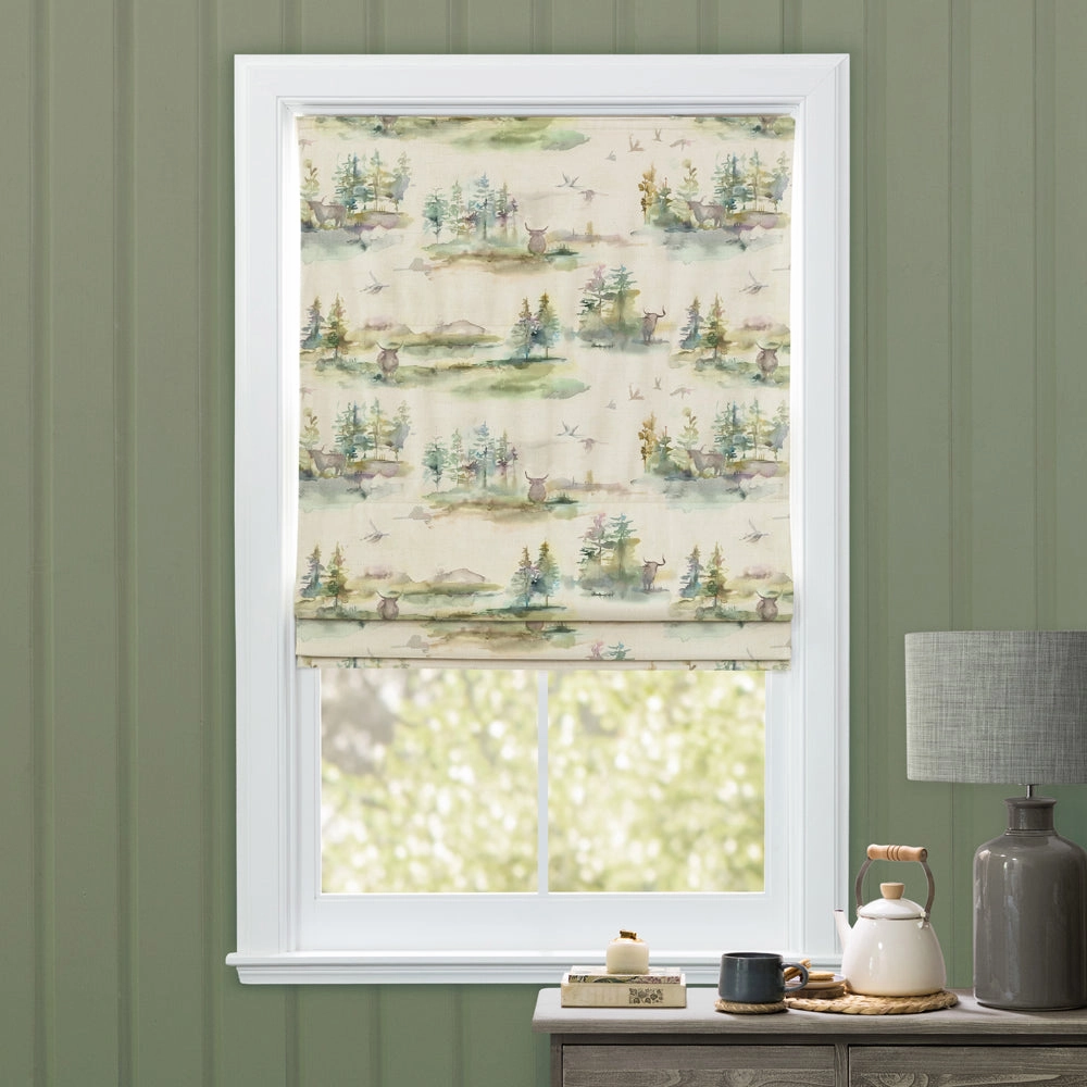 Caledonian Forest Printed Cotton Made to Measure Roman Blinds Topaz