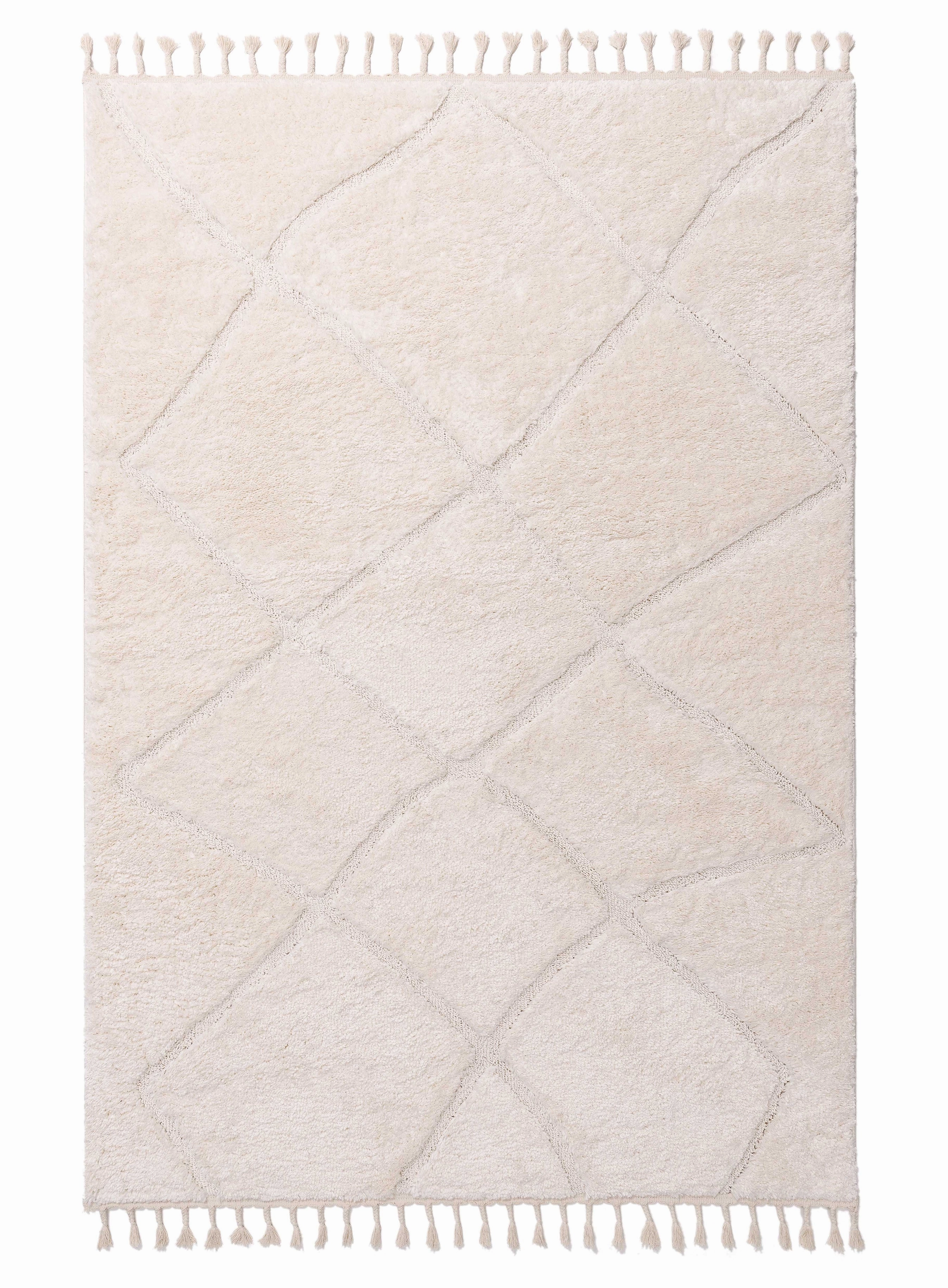 Calypso Ivory Cream Textured Tribal Tassel Rugmodern color block patchwork rug