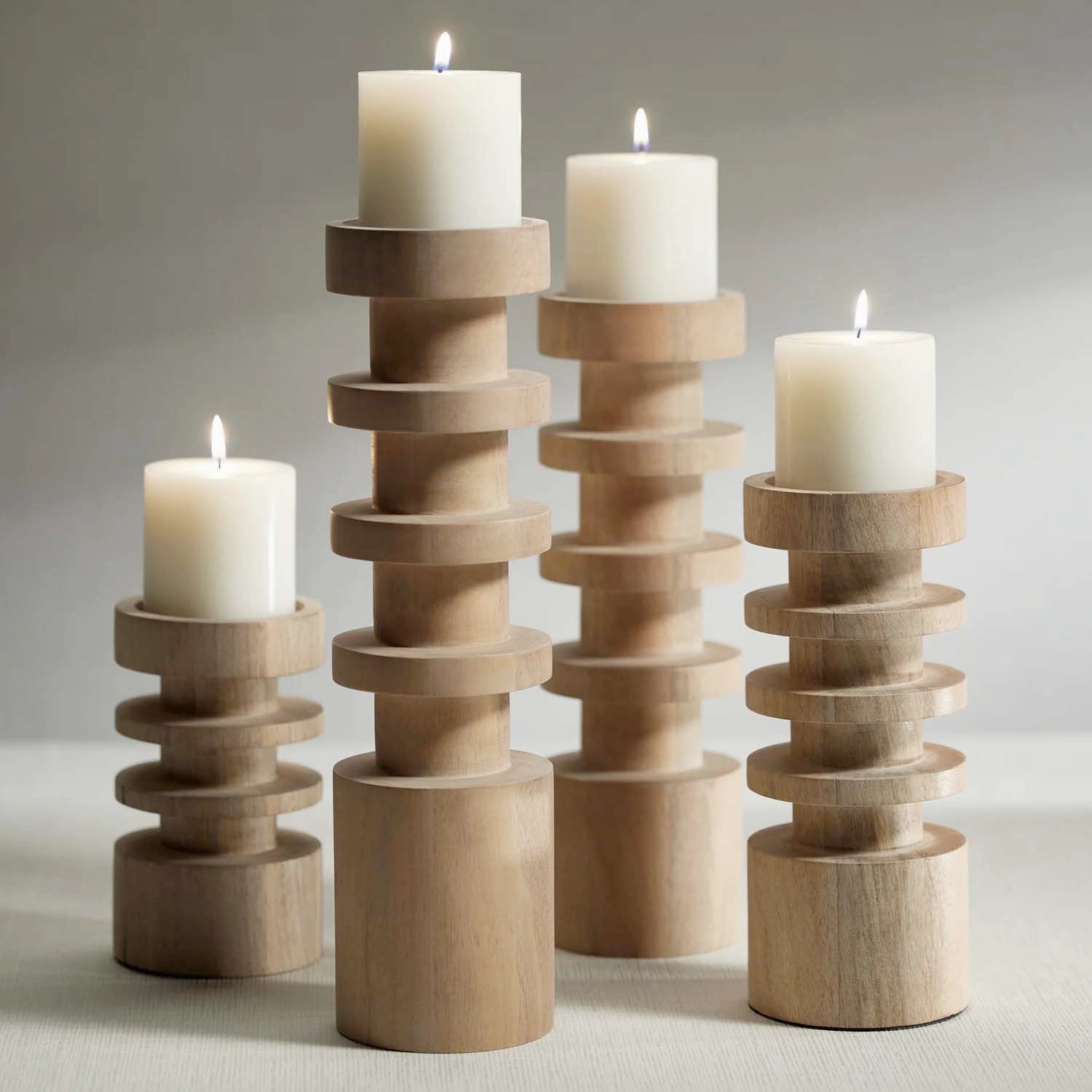 Carved Wood Candle Holder - 13"
