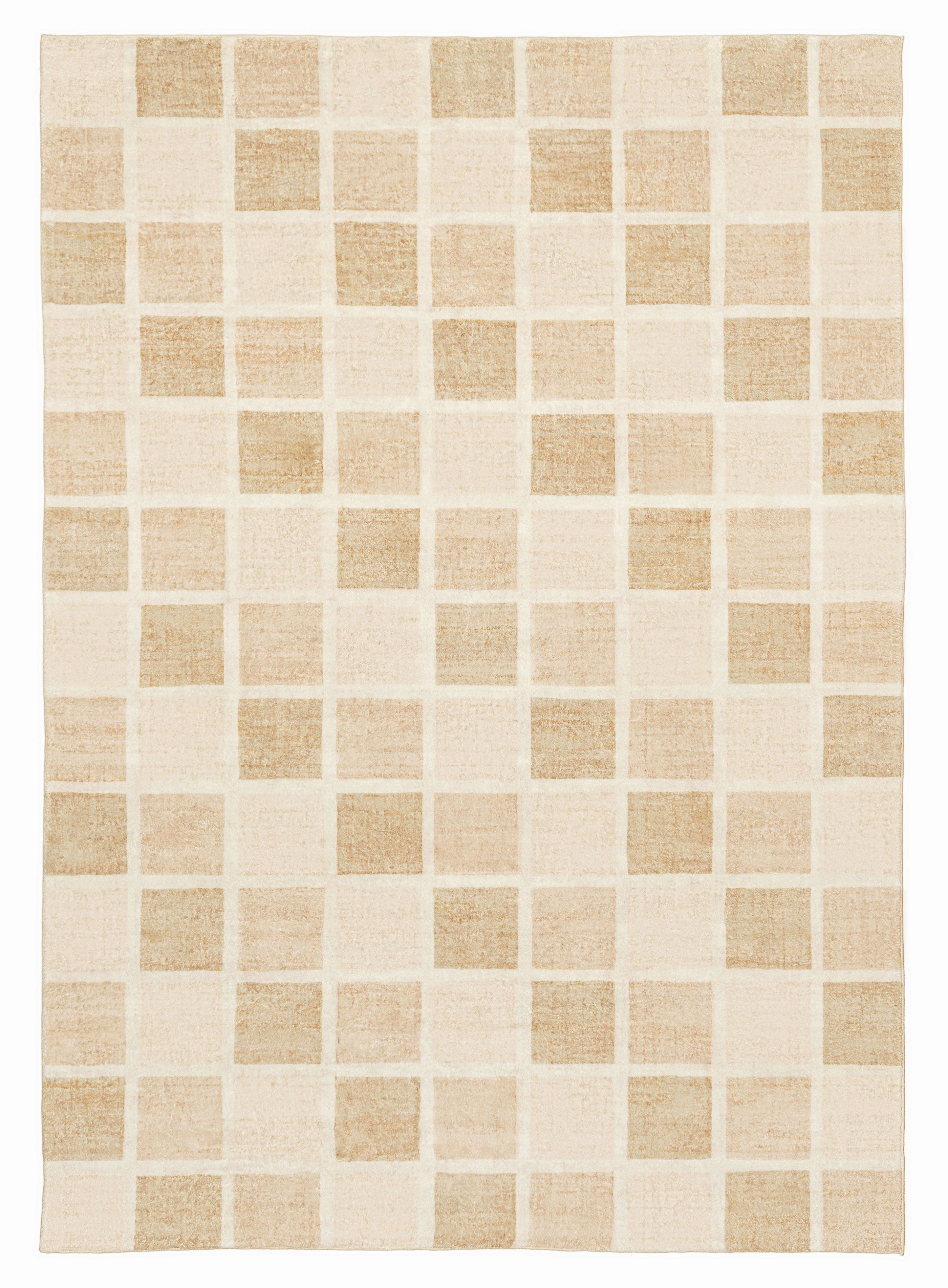 Caspia Beige Brown Checkered Washable Rugmodern color block patchwork rug