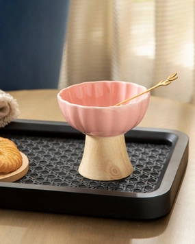Ceramic   Wood Dessert Bowl - Pinkmodern kitchen decor ,kitchen dinner set ,dinnerware 