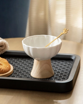 Ceramic   Wood Dessert Bowl - Whitemodern kitchen decor ,kitchen dinner set ,dinnerware 