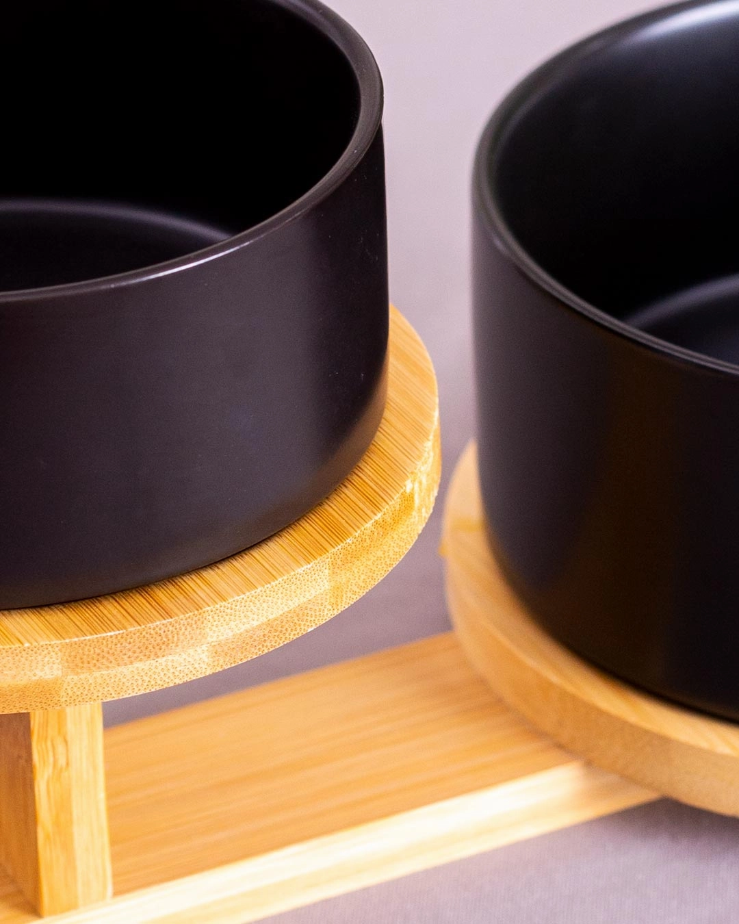 Ceramic Bowl with 2 Tire Wooden Stand - Black
