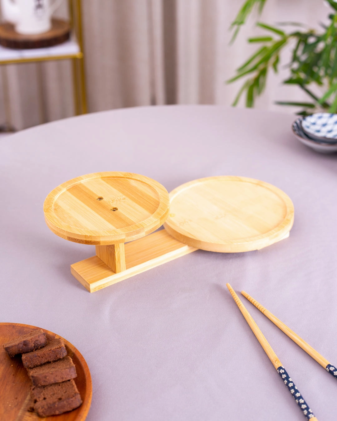 Ceramic Bowl with 2 Tire Wooden Stand - Black
