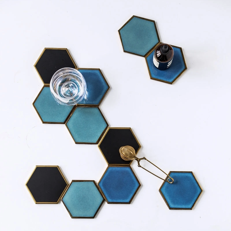 Ceramic Hexagon Drinks Coasters - Set of 4