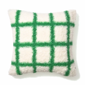 Checked Boa Cushion Cover 450 X 450 White X Greenbedding sets ,throw blankets 