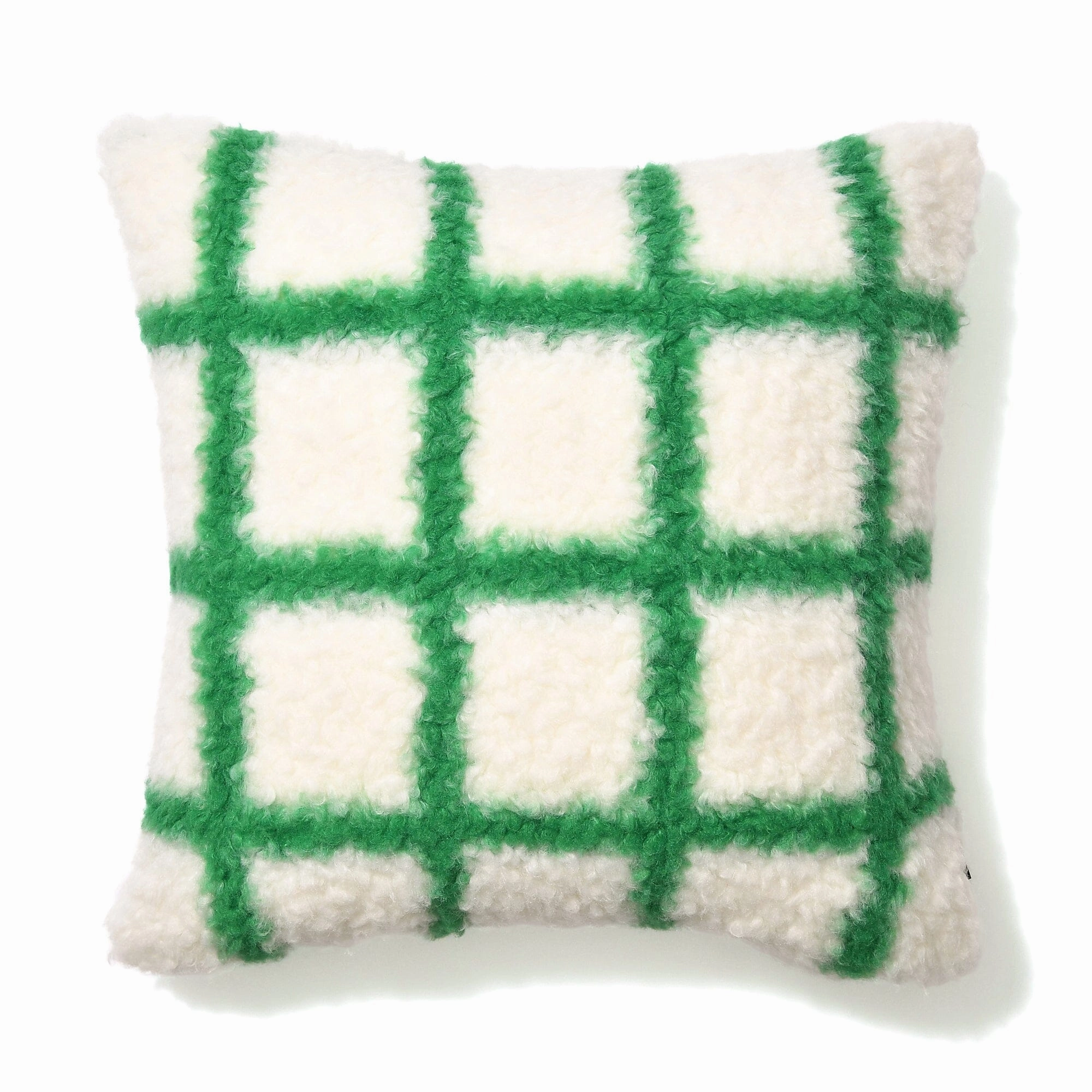 Checked Boa Cushion Cover 450 X 450 White X Greenbedding sets ,throw blankets 