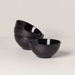 Chelse Muse Fleur Black All-Purpose Bowls - Set of 4modern kitchen decor ,kitchen dinner set ,dinnerware 