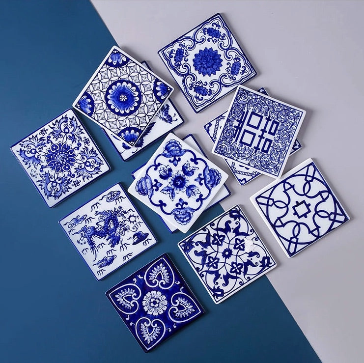 Chinese Blue and White Ceramic Coasters - Mixed Set of 6modern kitchen decor ,kitchen dinner set ,dinnerware 