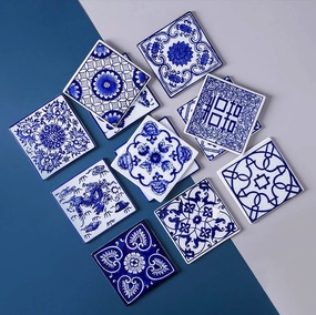 Chinese Blue and White Ceramic Coasters - Mixed Set of 6modern kitchen decor ,kitchen dinner set ,dinnerware 