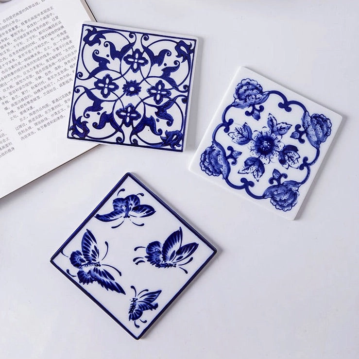 Chinese Blue and White Ceramic Coasters - Mixed Set of 6