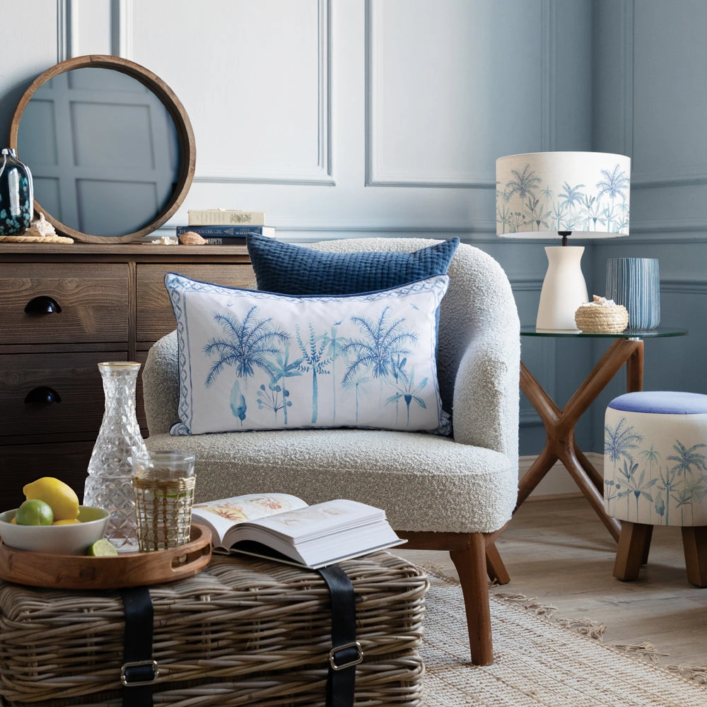 Chora Printed Piped Cushion Cobalt