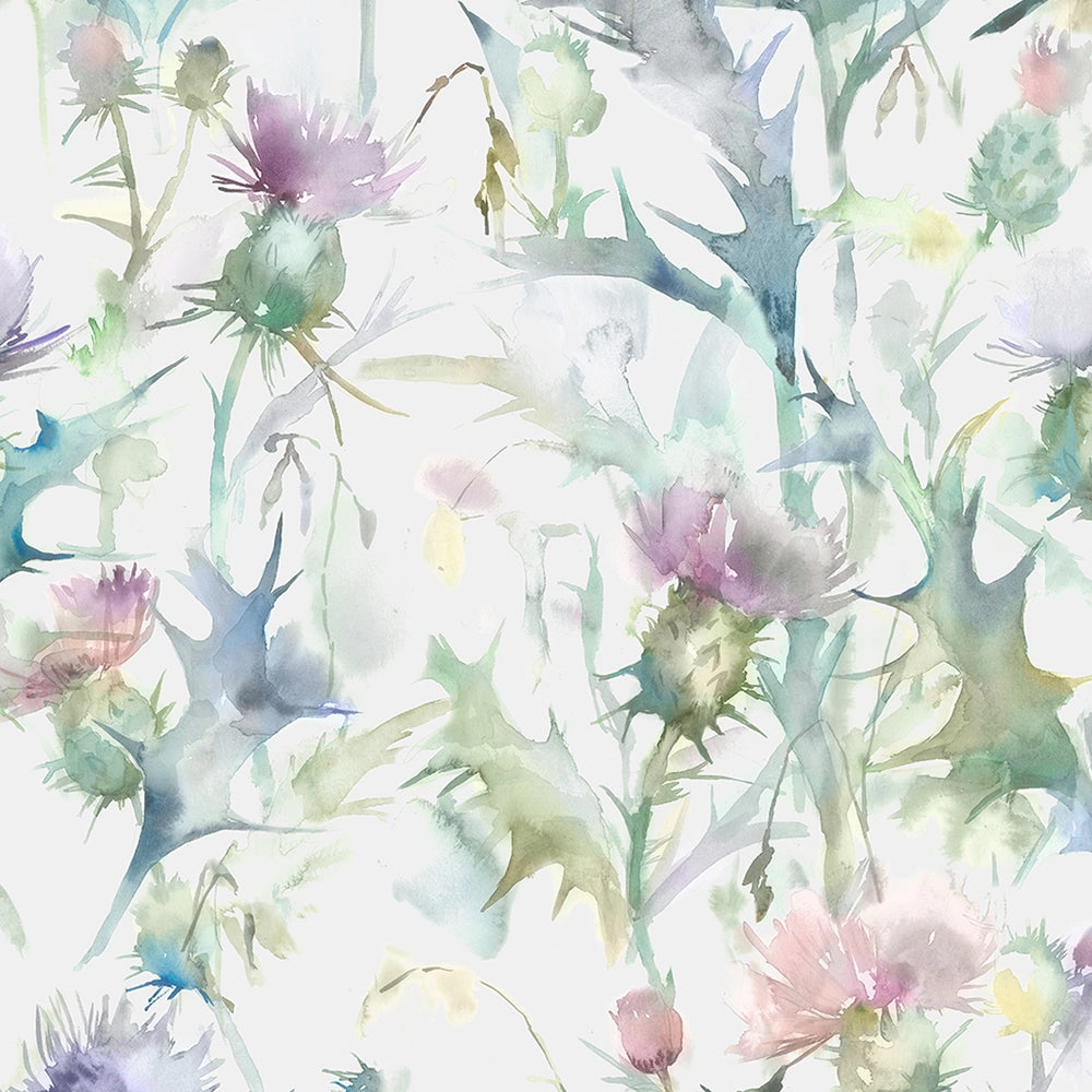 Cirsium Cream Printed Made to Measure Curtains Damson