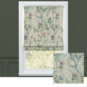 Cirsium Printed Cotton Made to Measure Roman Blinds Damson/Naturalbedding sets ,throw blankets 