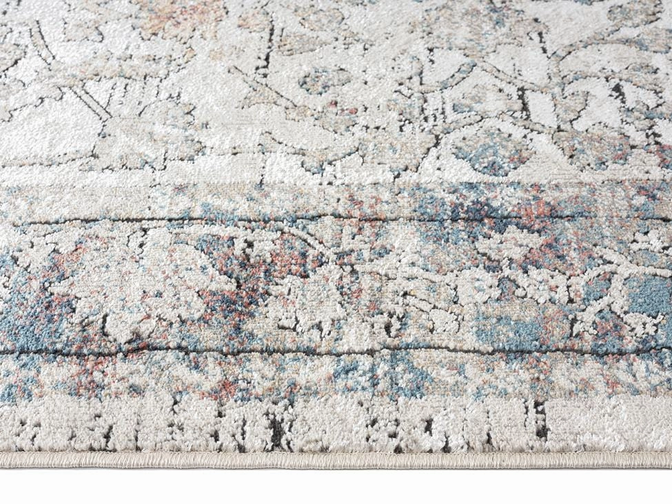 Constance Beige And Blue Distressed Floral Runner Rug