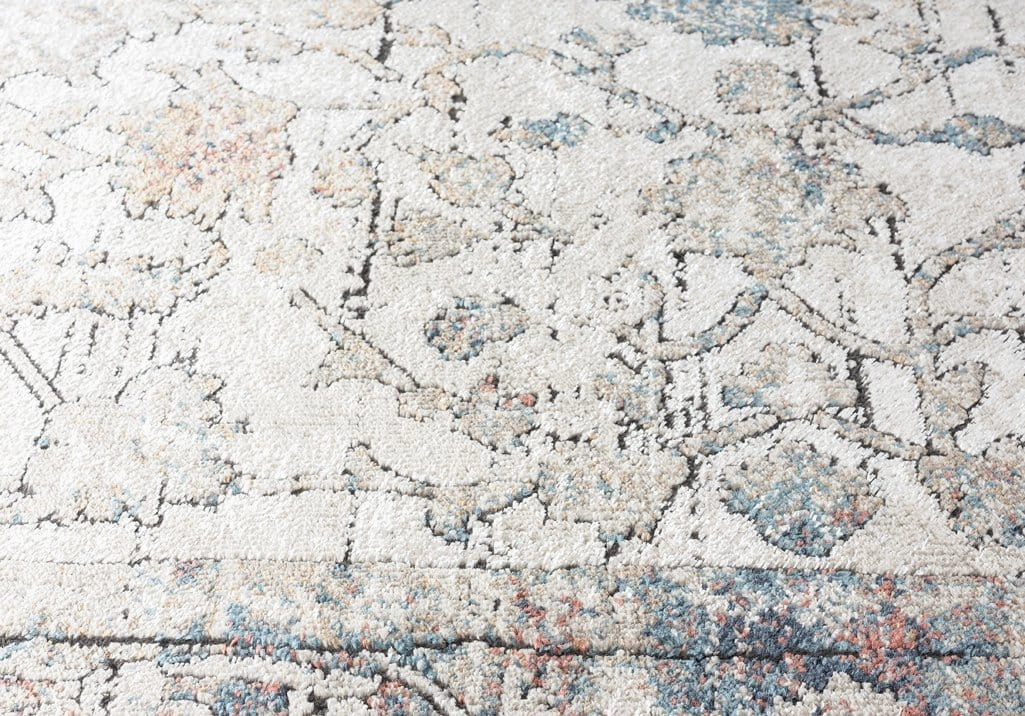 Constance Beige And Blue Distressed Floral Runner Rug