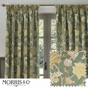 Cray Floral Velvet Pencil Pleat Curtains Sage/Sunflowerbedding sets ,throw blankets 