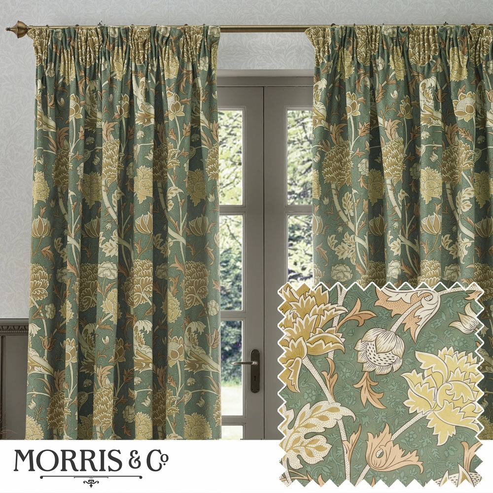Cray Floral Velvet Pencil Pleat Curtains Sage/Sunflowerbedding sets ,throw blankets 