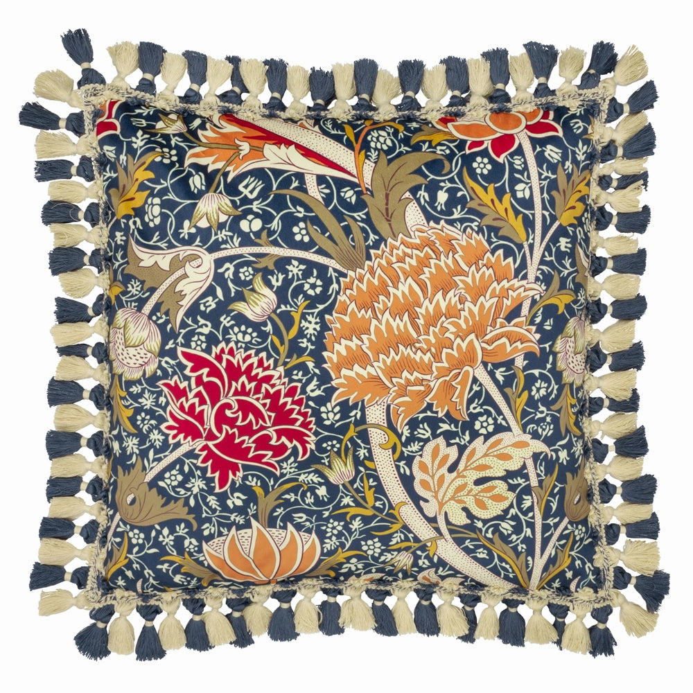 Cray Tasselled Velvet Cushion Indigo/Berry