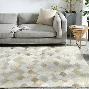 Cream and Fawn Patchwork Cowhide Rugmodern color block patchwork rug
