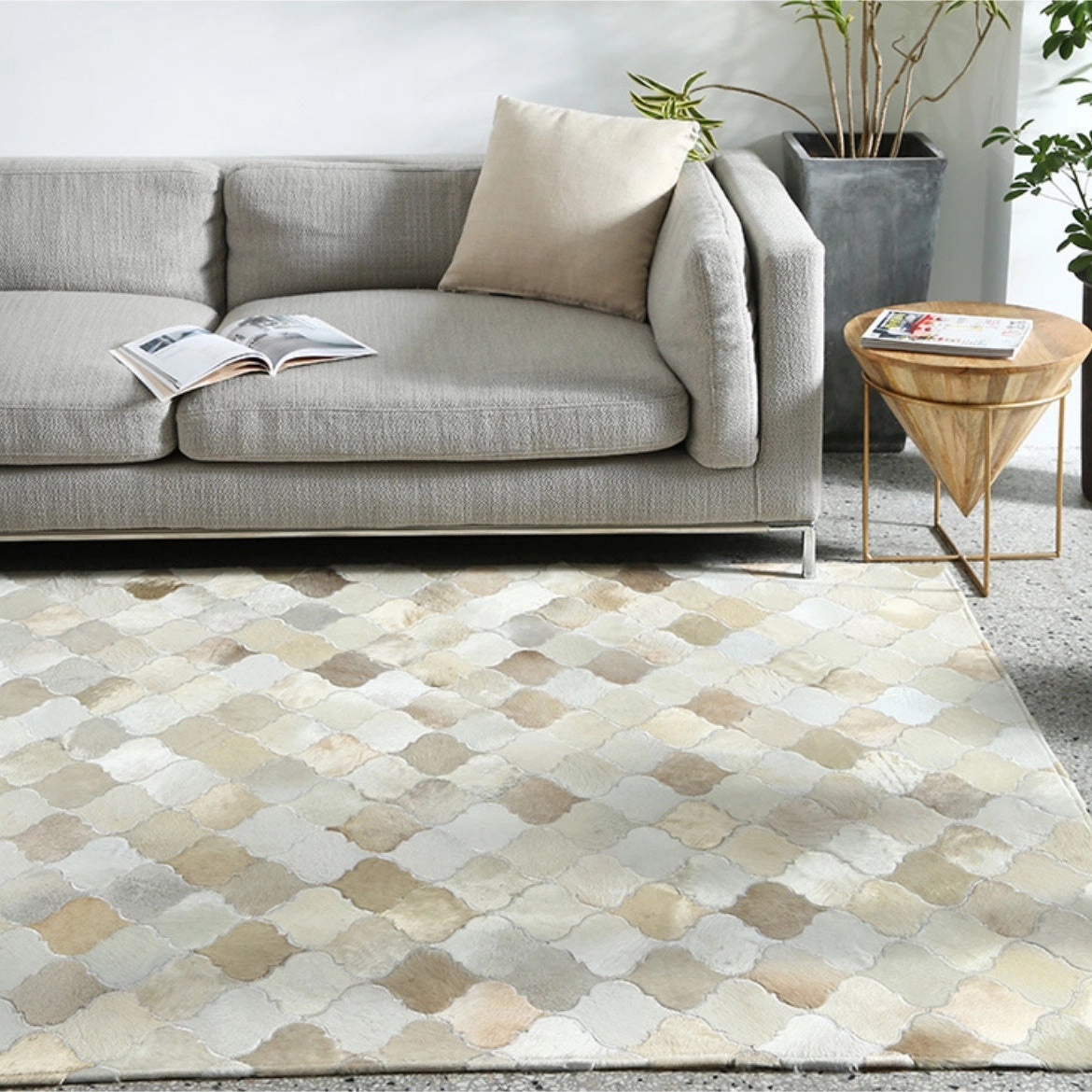 Cream and Fawn Patchwork Cowhide Rugmodern color block patchwork rug