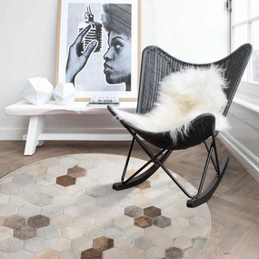 Cream Honeycomb Round Patchwork Hide Rugmodern color block patchwork rug