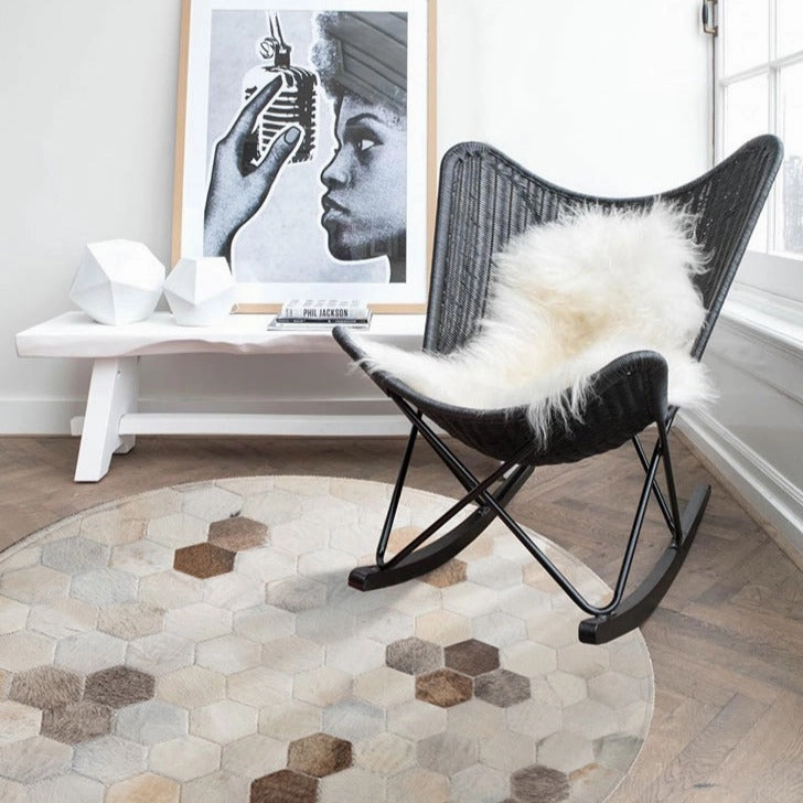 Cream Honeycomb Round Patchwork Hide Rugmodern color block patchwork rug